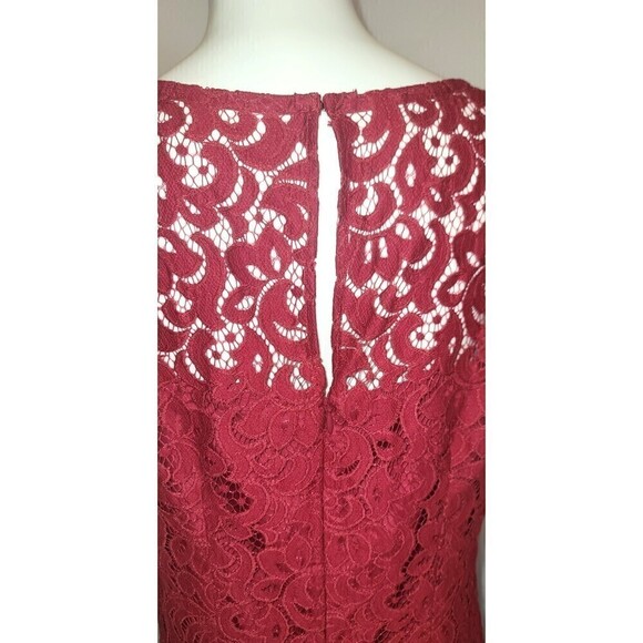 Ann Taylor LOFT Burgundy Layered Lace Shift Dress - Size 8 - Picture 9 of 12